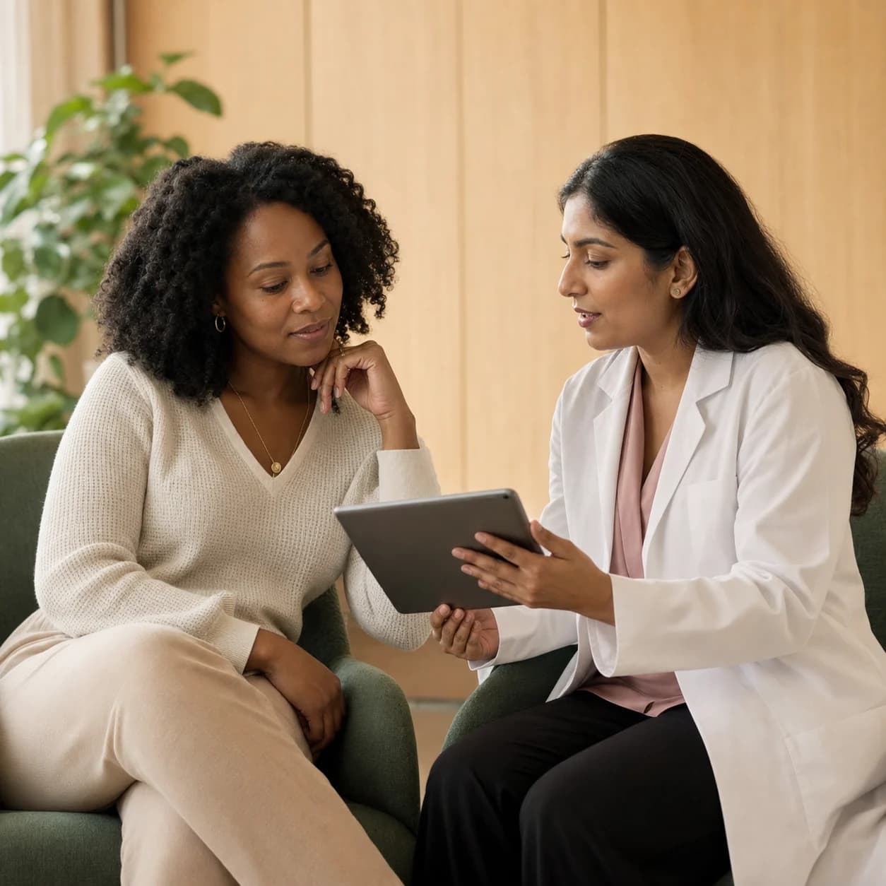 Fertility specialist discussing an evaluation with a patient