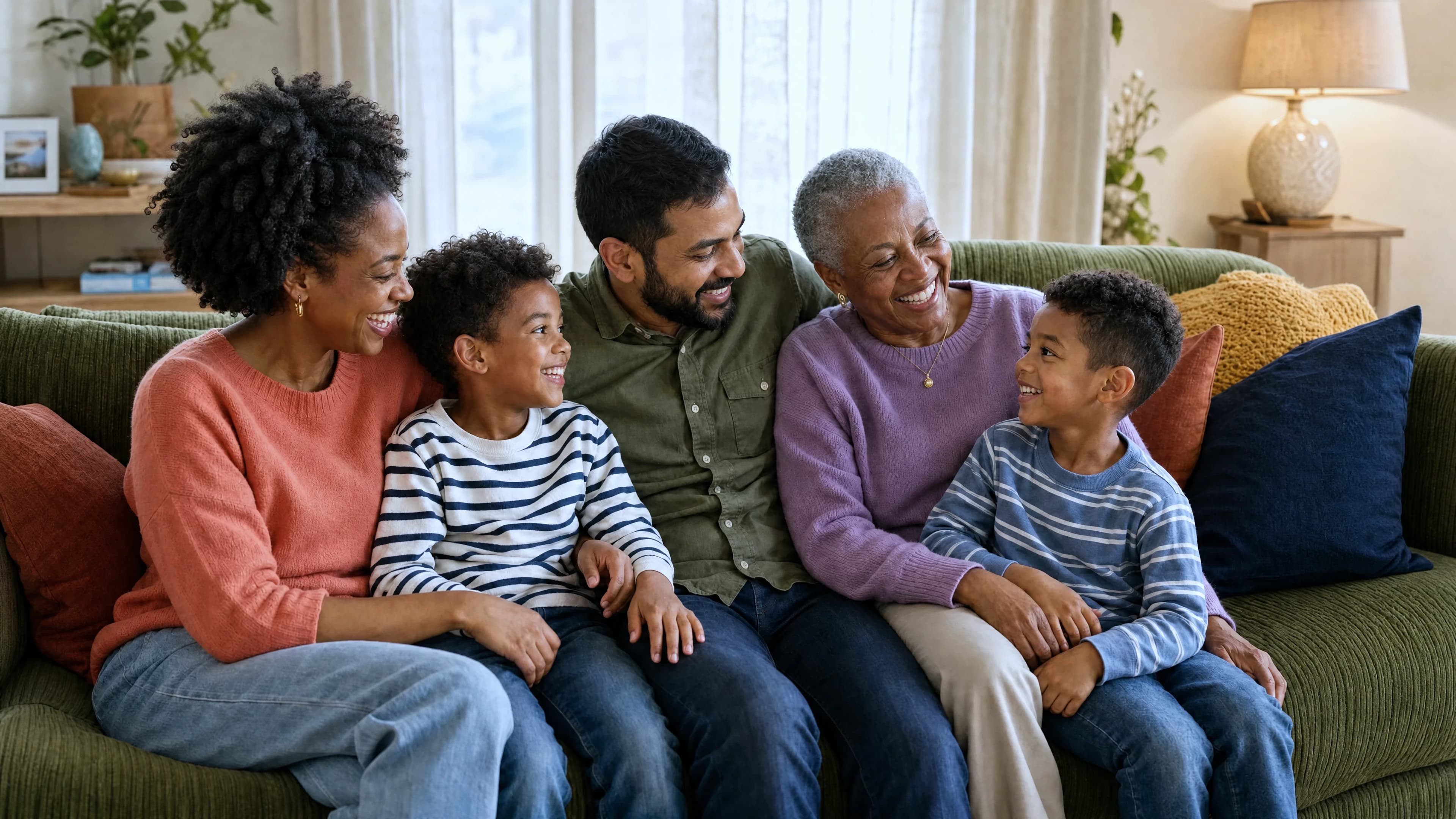 A multigenerational family spending time together at home.