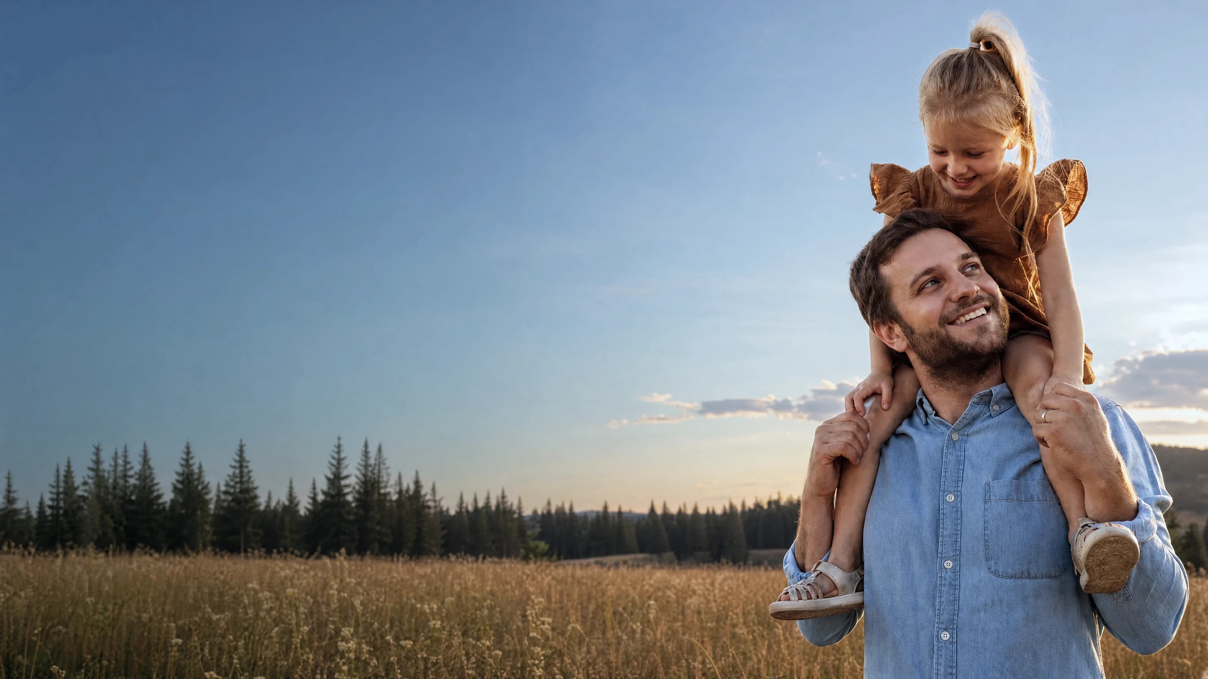 A father and daughter sharing a joyful moment outdoors.
