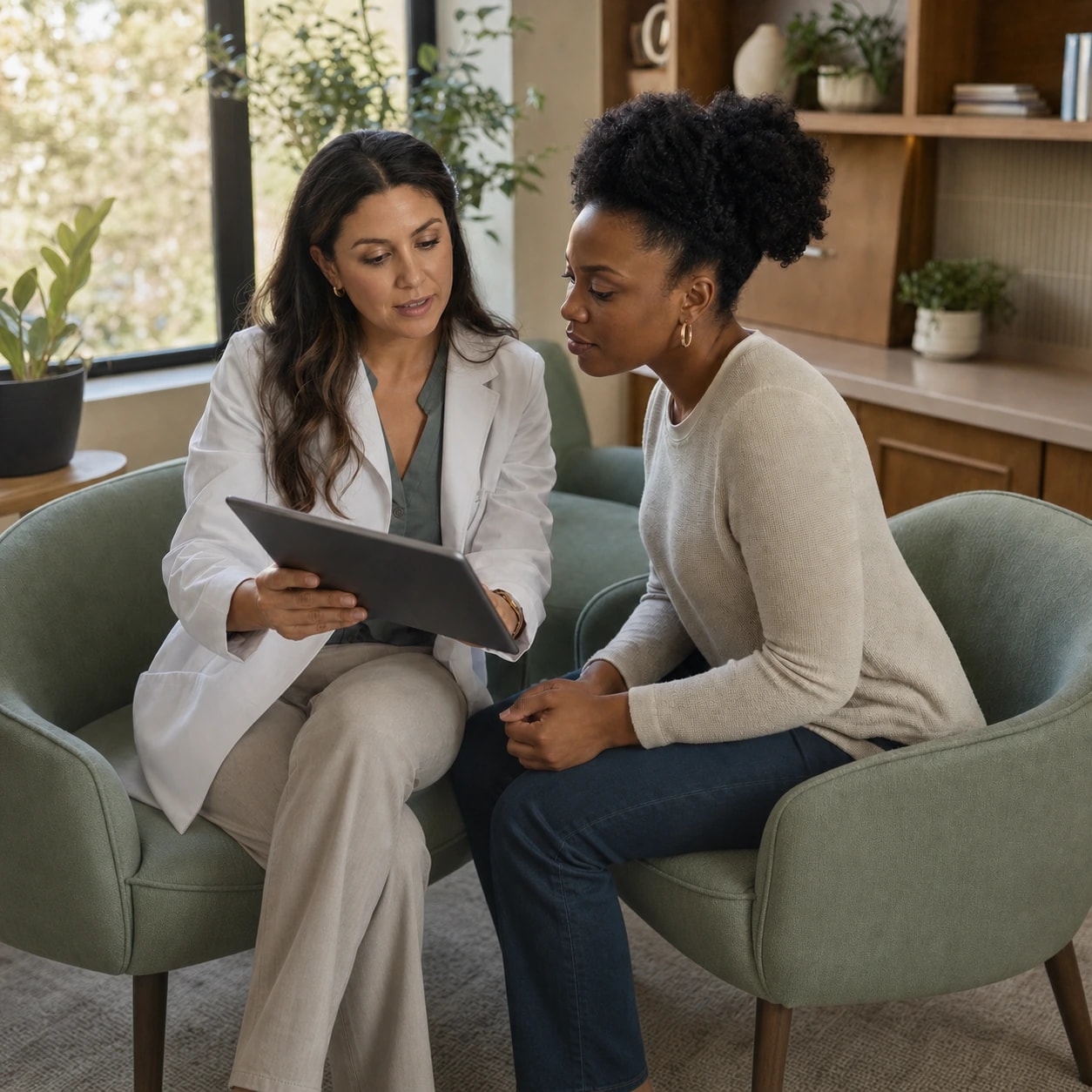 Fertility specialist discussing an evaluation with a patient
